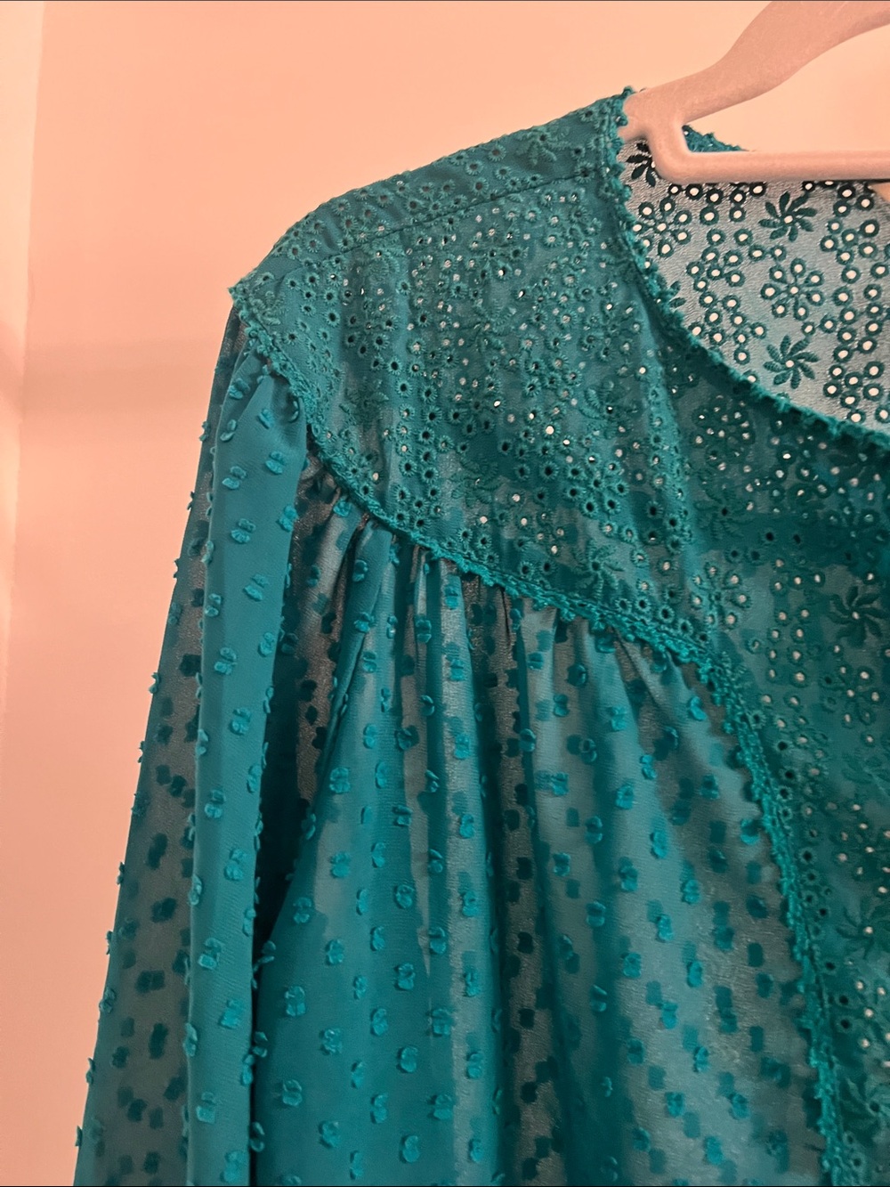 Matilda Jane Teal Swiss Dot Tie-Neck Peasant Blouse - Picture 5 of 13